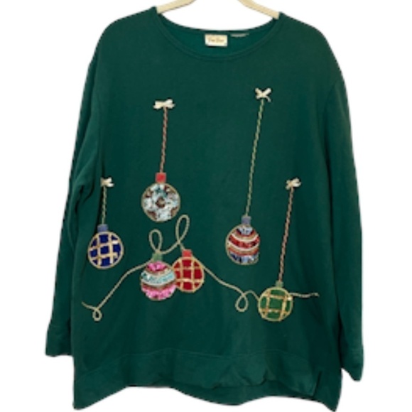 Bobbie Brooks Sweatshirt Women XL Green Christmas Festive Holiday Retro Classic - Picture 1 of 16